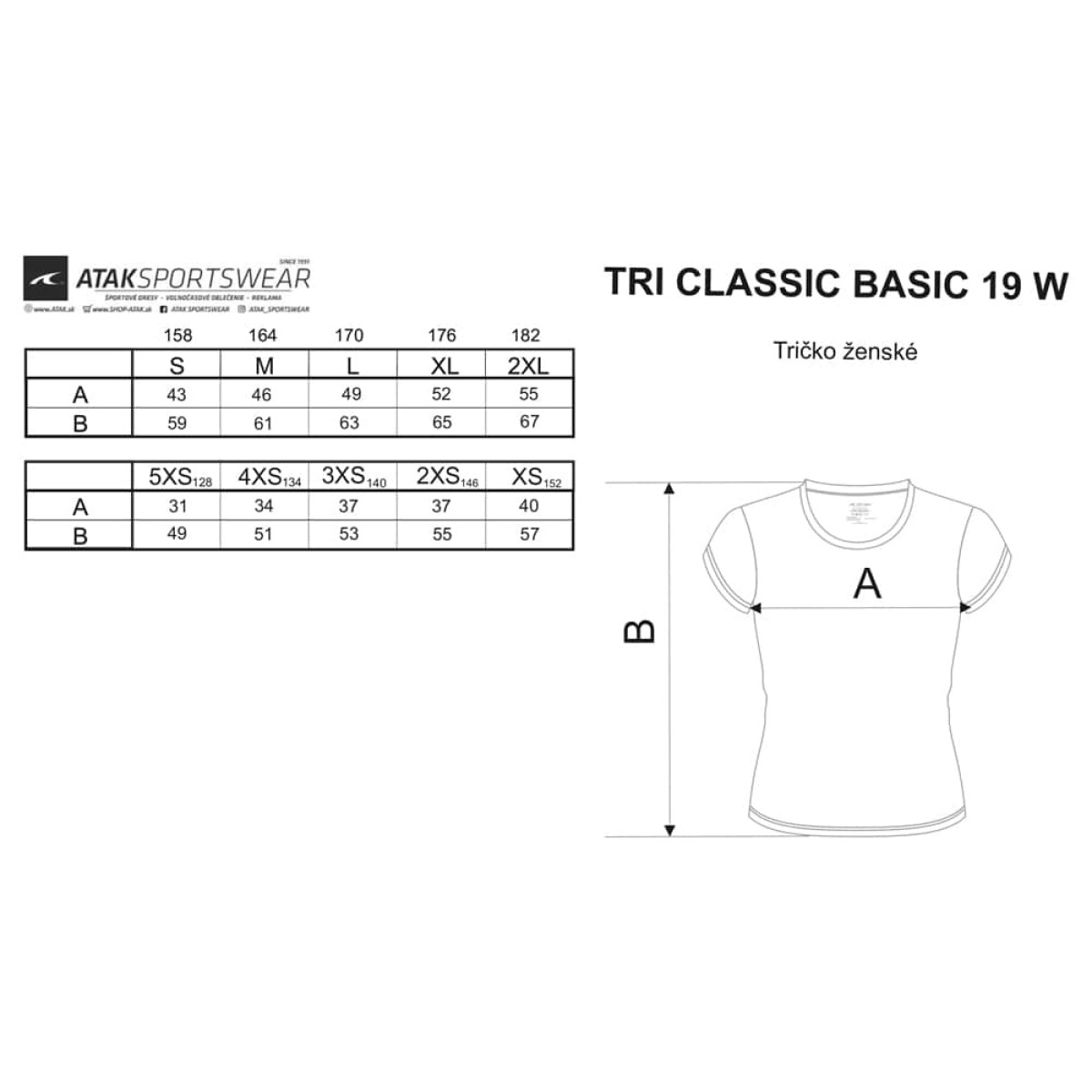 Veľkostná tabuľka tričko dámske BASIC