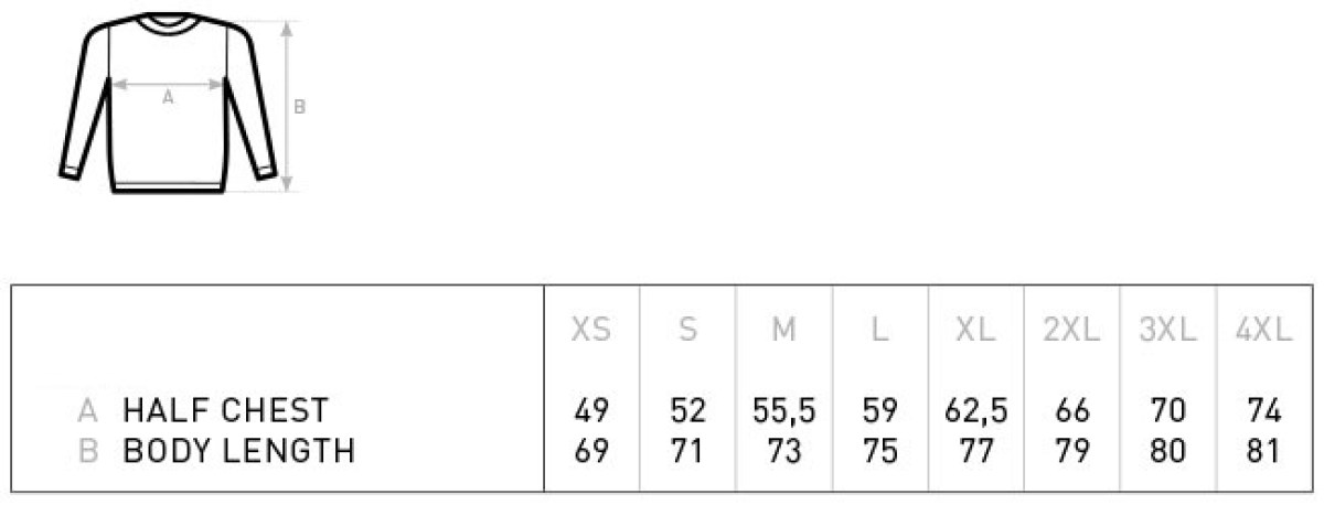 Veľkostná tabuľka pánska mikina RUN R