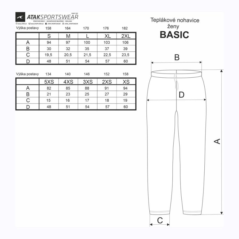 Veľkostná tabuľka teplákové nohavice 624 W, 624 W 18