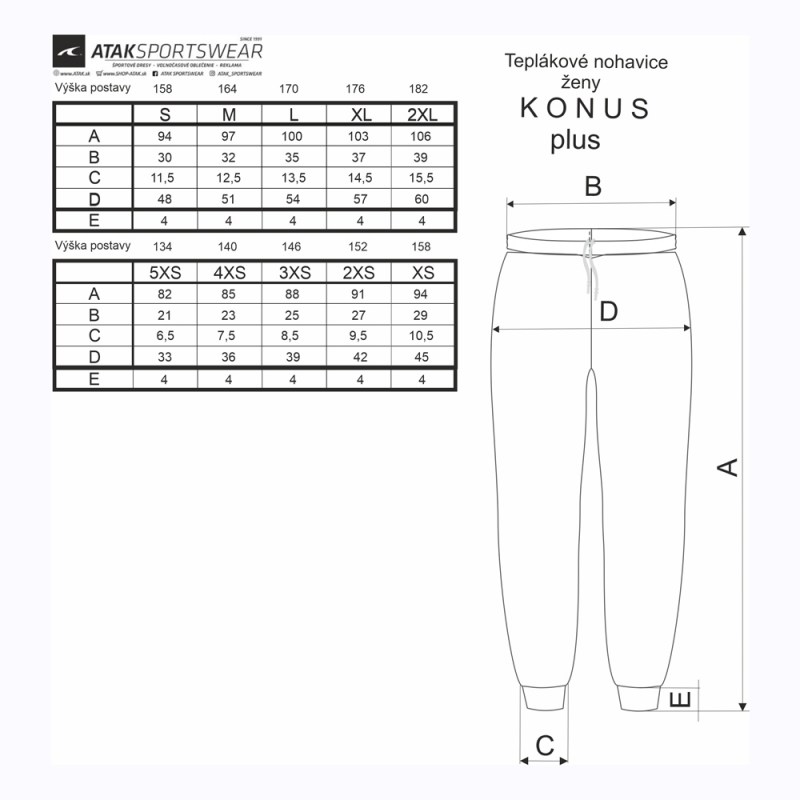 Veľkostná tabuľka teplákové nohavice 654 W