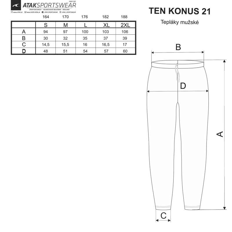 Veľkostná tabuľka teplákové nohavice 674, 678