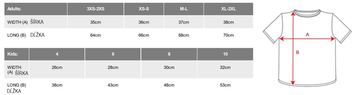 Veľkostná tabuľka termo tričko ATAK R