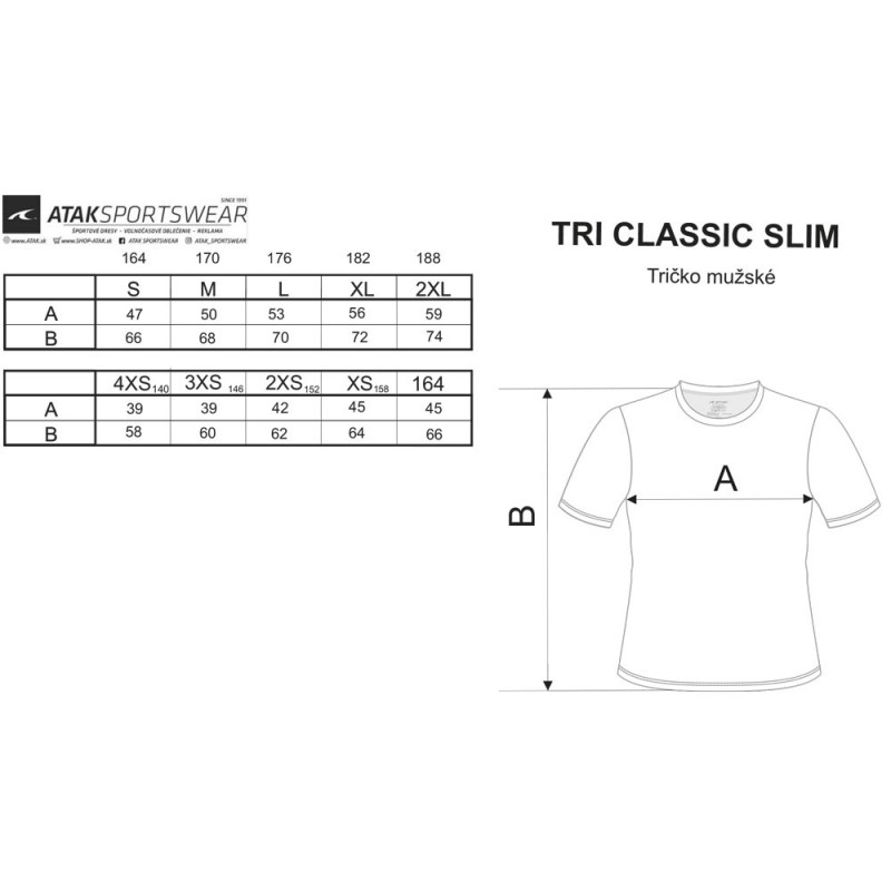 Veľkostná tabuľka trička muži slimfit