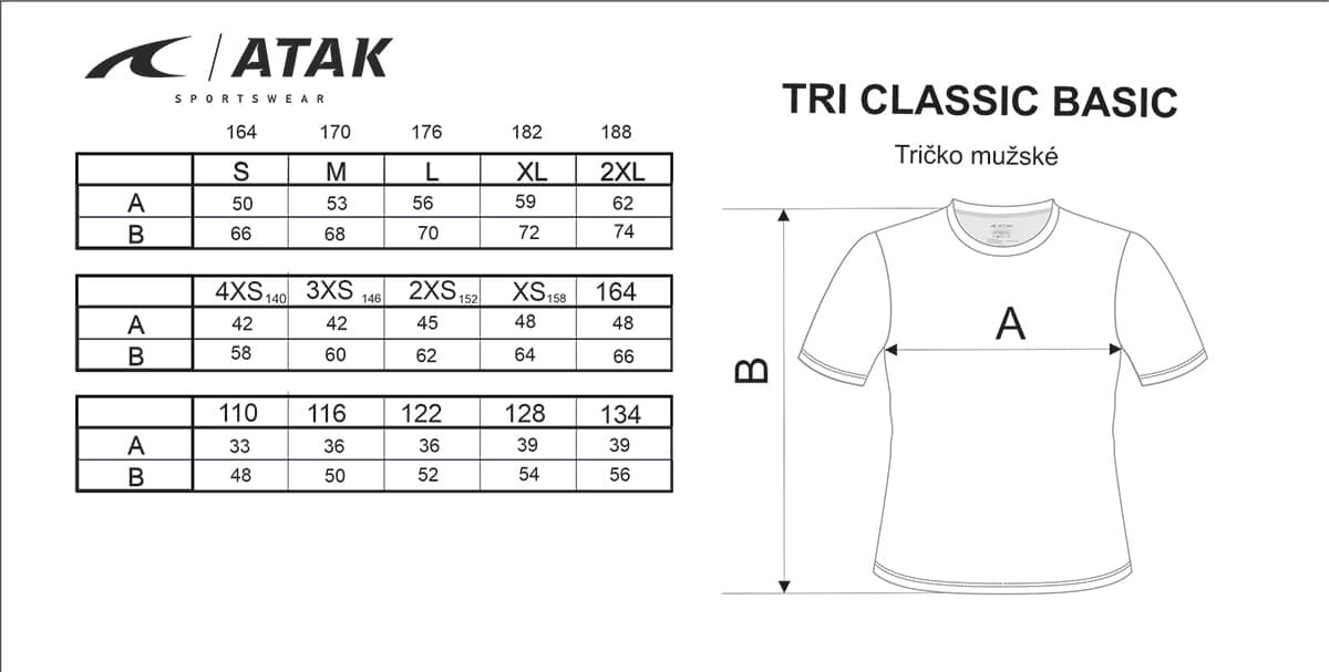 Veľkostná tabuľka tričko polyester classic